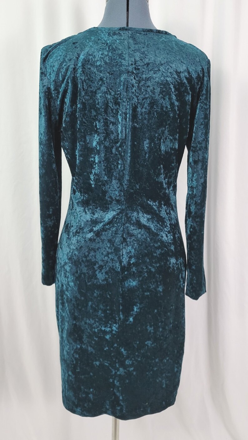 Vtg Molly Malloy Teal Green Crushed Velvet Wiggle Dress w Lace & Beads Size 12