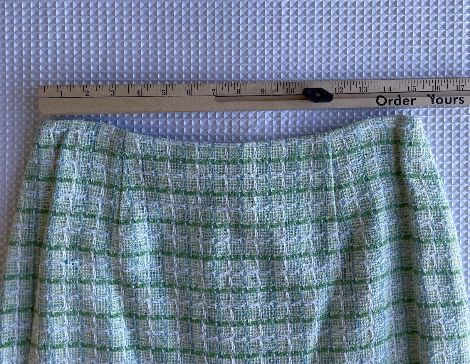 Kay Unger New York Tweed Jacket Skirt Suit | Fringe Trim | Pastel Green Sz 12