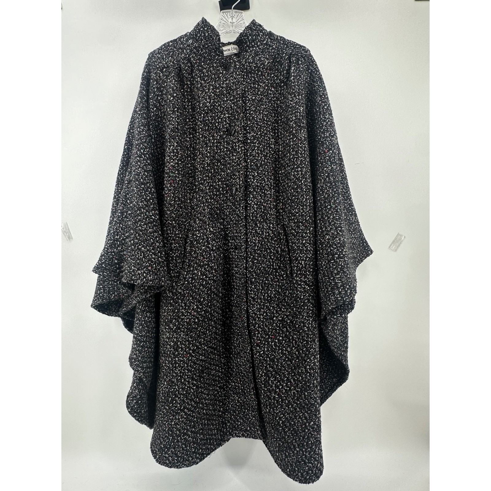 Vintage Herman Kay Wool Blend Tweed Cape Coat OS Made in USA Quiet Luxury Winter