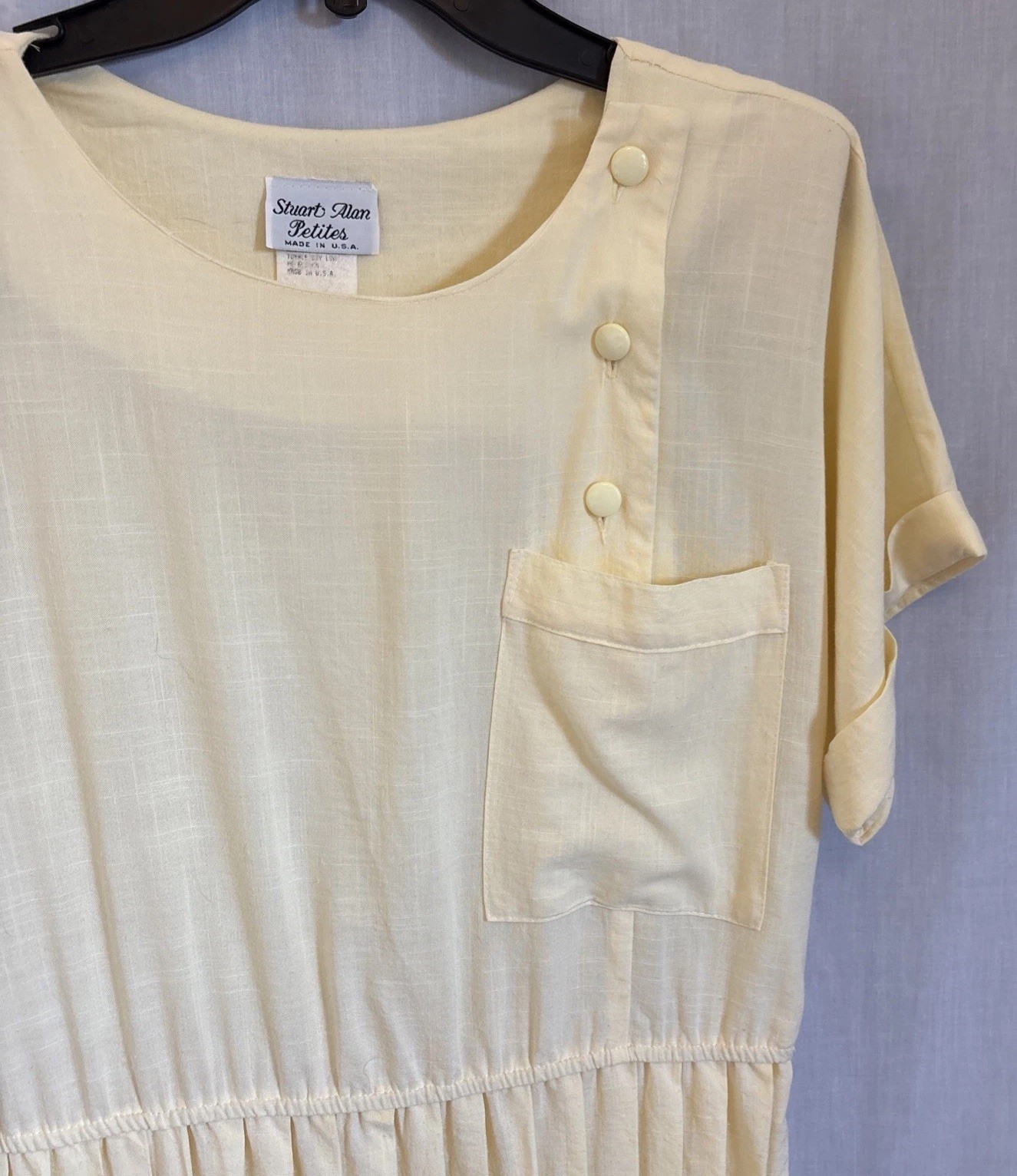 Vintage Stuart Alan Petites 8P Womens Butter Yellow Pleated Dress Made in USA