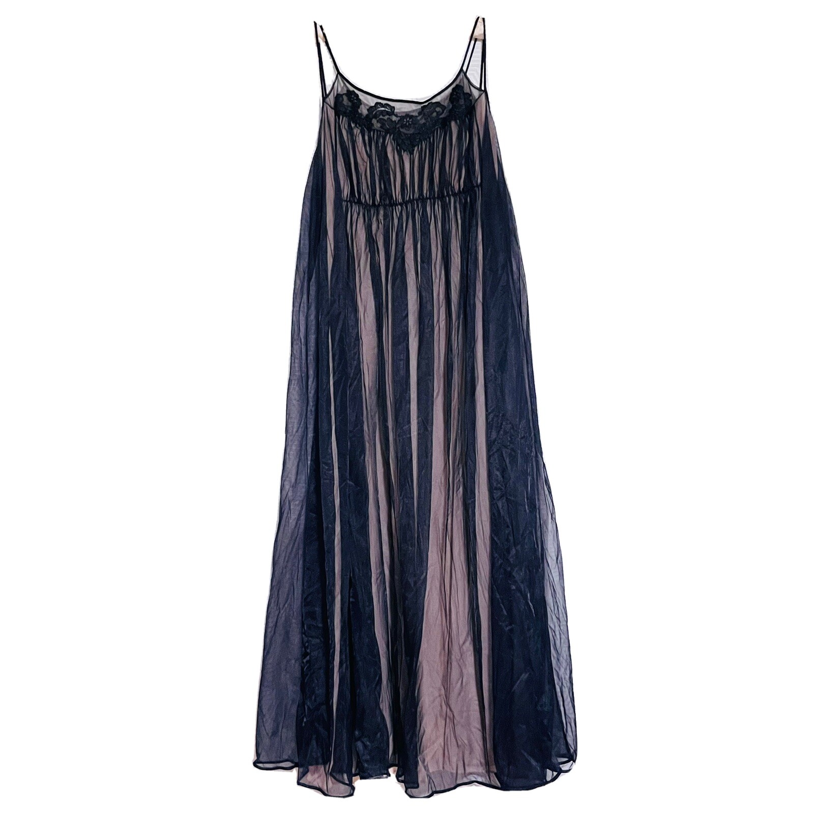 Vintage Black and Blush Mesh Overlay Slip Dress