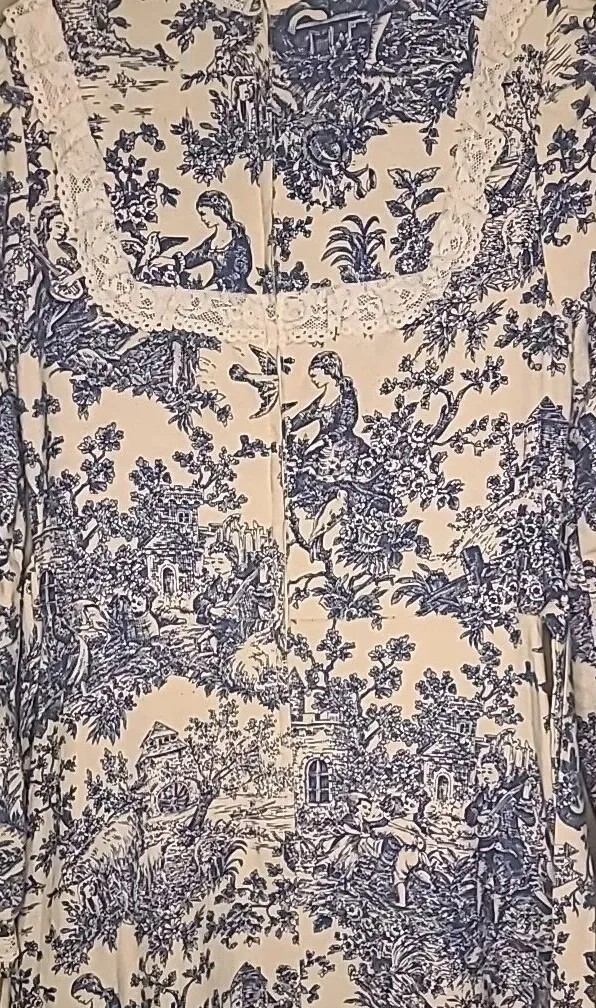 Gunne Sax Jessica Mcclintock Toile De Jouy Prarie Dress Vtg 70s Sz 9 Blue Cream