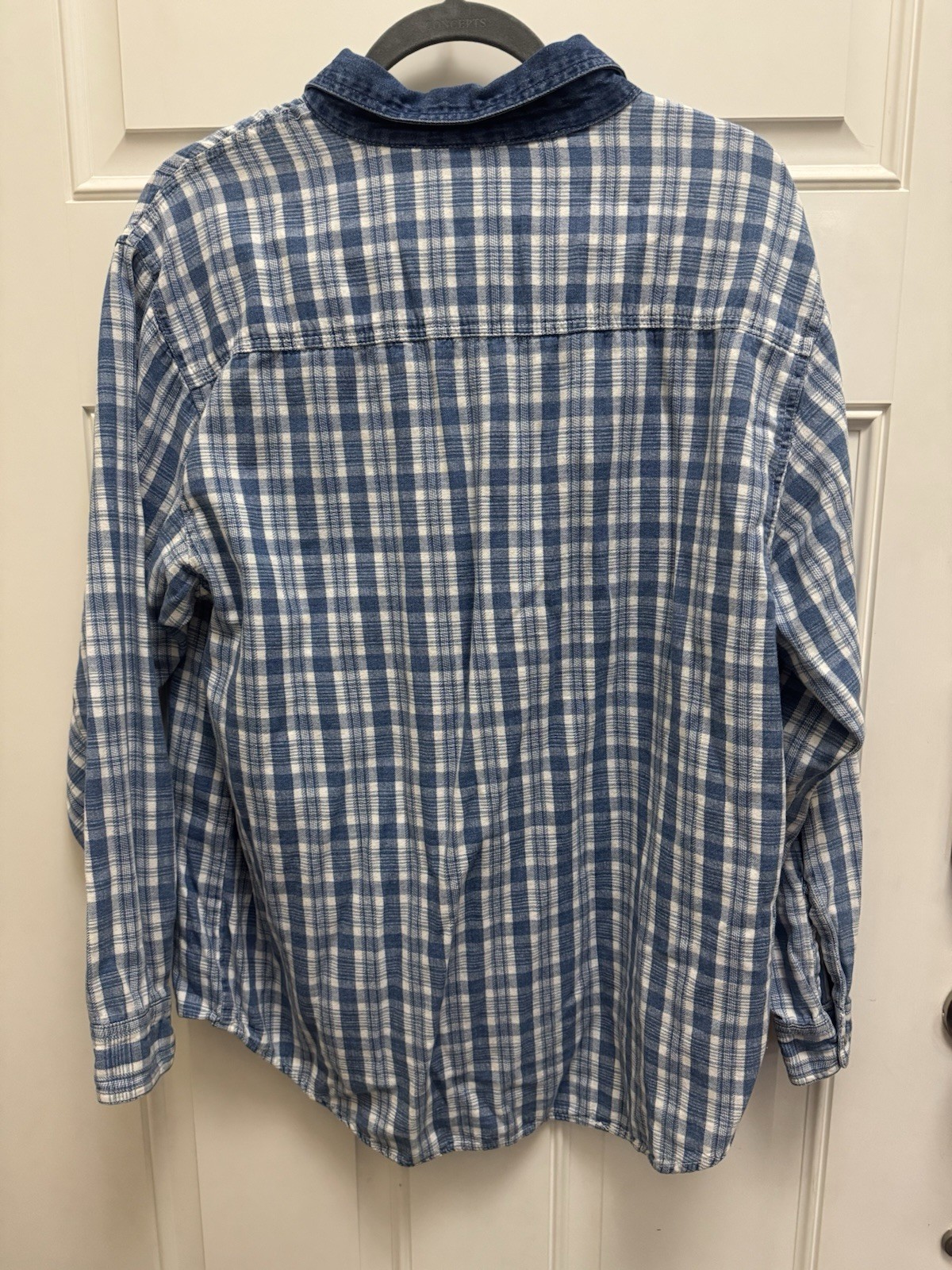 Vintage Northwest Blue Plaid Button Up Embroidered Denim Collar Farm House Sz L