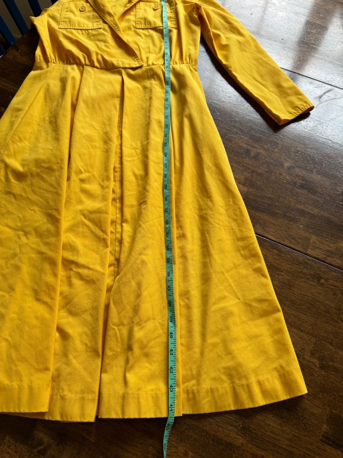 Vintage Caron Retro 70’s Yellow Midi Length Long Sleeve Shirt Dress Size Small