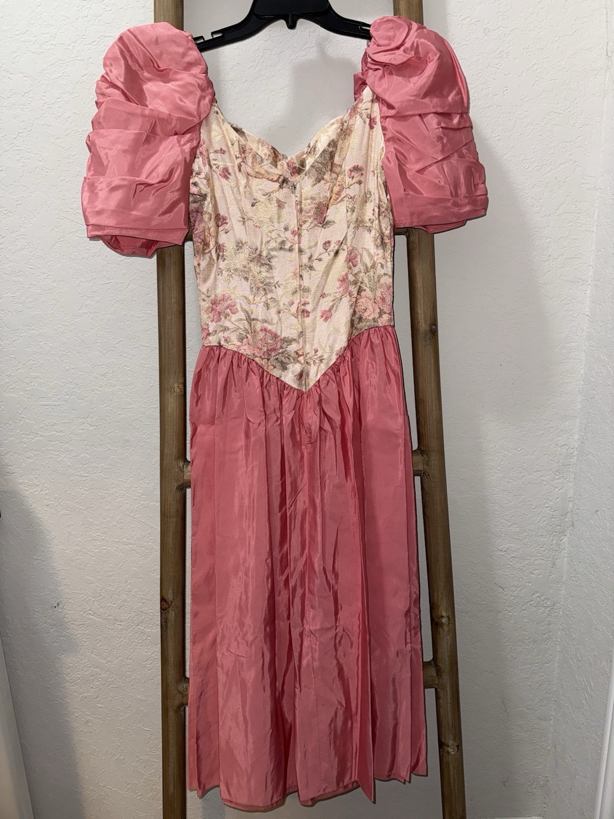 Vintage Glenrob 80s Puff Sleeve Prom Dress Pink Floral Bridgerton 9/10 USA Made