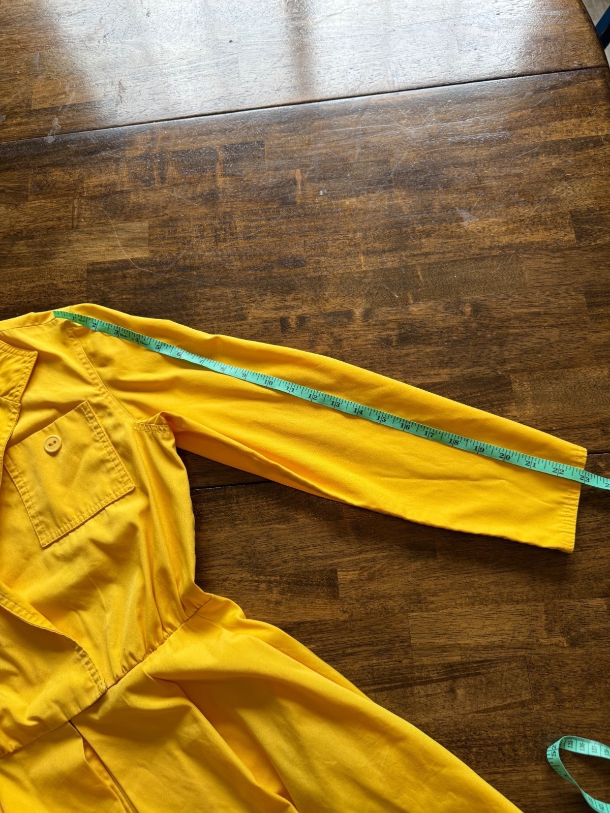 Vintage Caron Retro 70’s Yellow Midi Length Long Sleeve Shirt Dress Size Small
