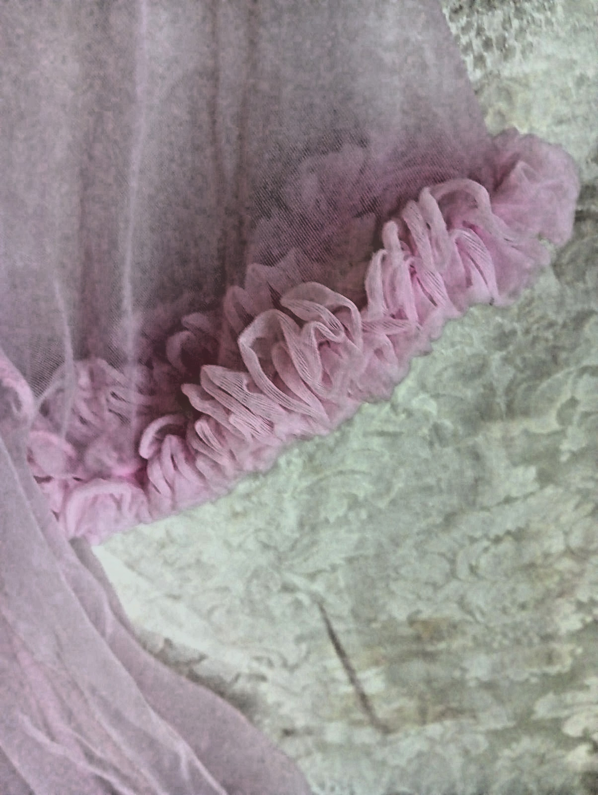 Vintage 100% Nylon Baby Doll Peignoir Pink Ruffles Sleeve & Hem, Size L