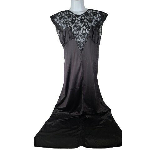 Vintage Petra Fashion Large Night Gown Dress Black Lace 80’s Maxi Raw Hem