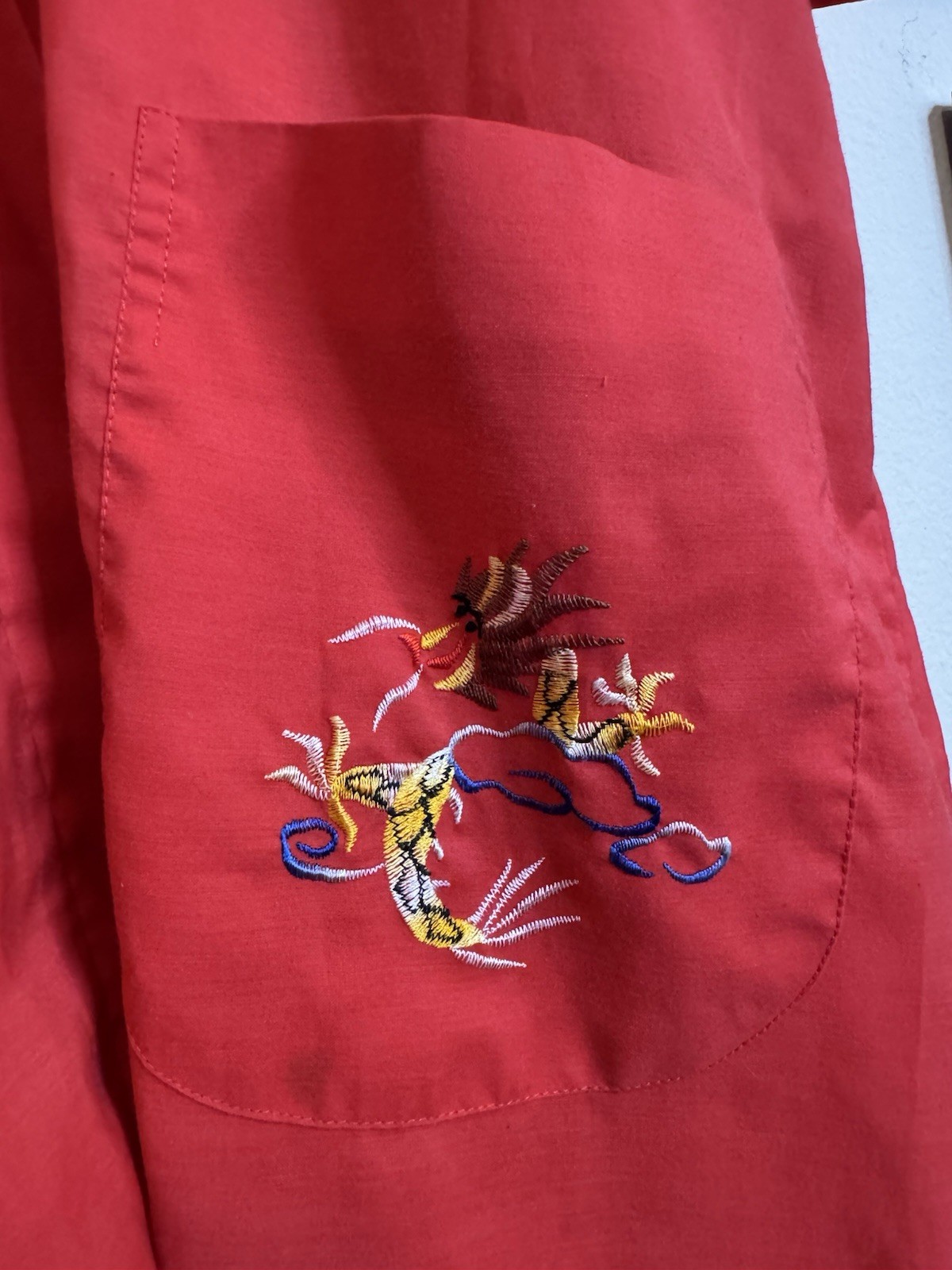 Daffodil Vintage Chinese Dragon Robe Embroidered Kimono Red Cotton Blend OS