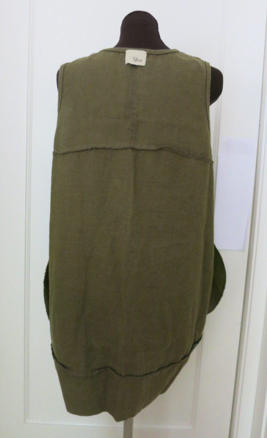 Yea Army Green Linen Oversize Asymmetric V Front Curve Back Hem Long Vest S M