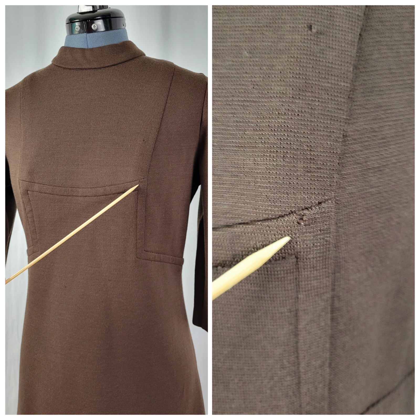 Vintage Puritan Forever Young Brown Sheath Dress w Paneled Bodice Size XS/S?