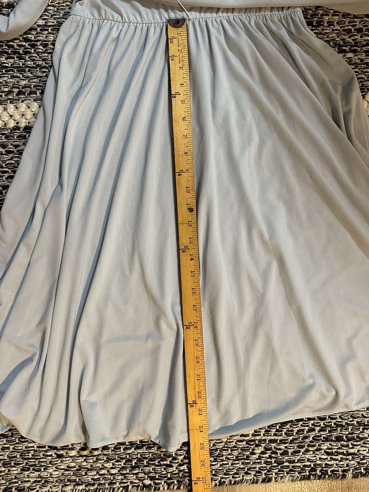 Vtg 70s Icy Blue Polyester Dress Secretary Disco Semi Sheer Puff Sleeve Petite 6