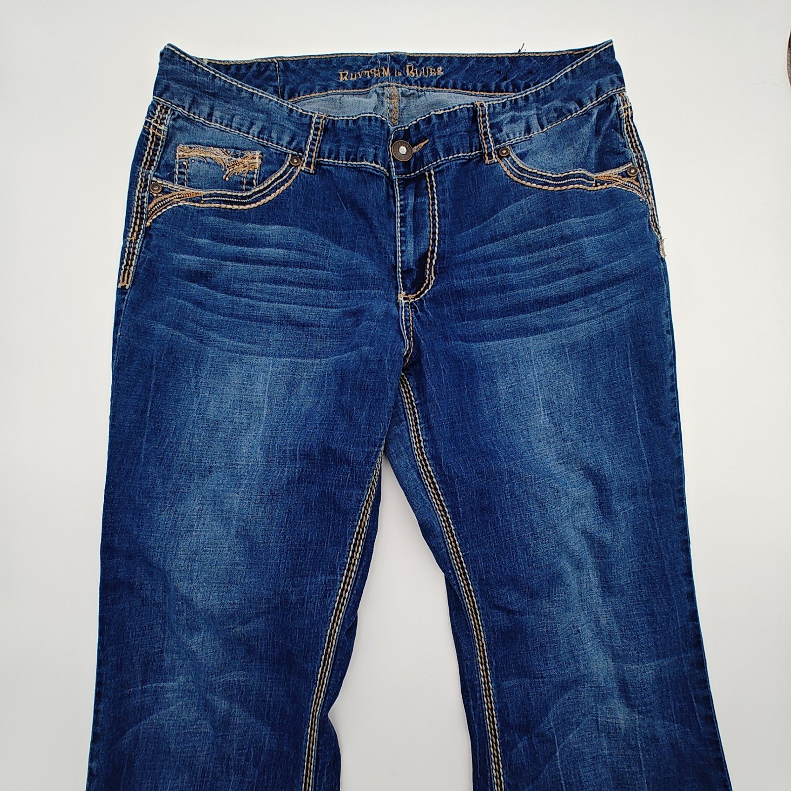 Rhythm In Blues Jeans Womens 14 Bootcut Flap Pocket Embellished Denim