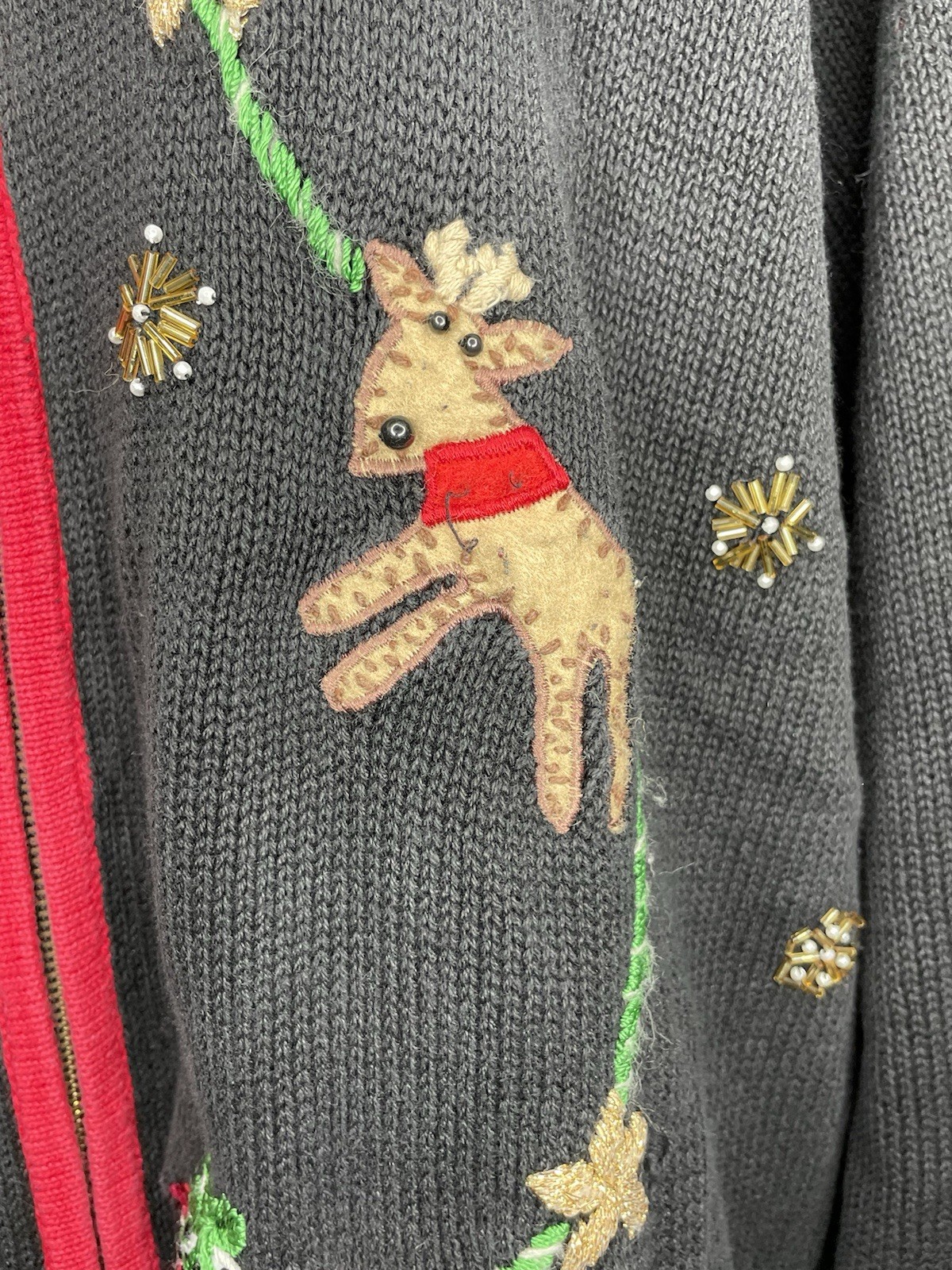 Vintage Christmas Sweater Jacket 1X Santa Embroidered Zip Cardigan Holiday Folk