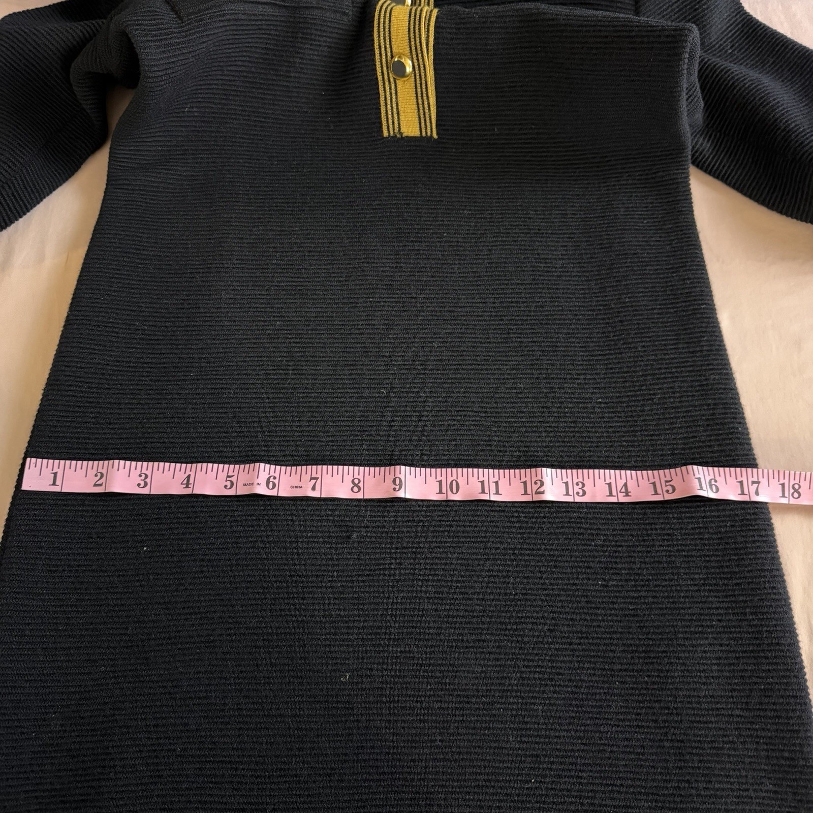 Vintage 80s Black Gold Wool Knit Sweater Dress Sz 44 S/M Preppy Old Money Italy