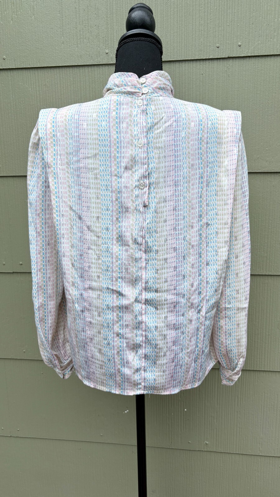 vtg Nicola 70s 80s Pastel Granny Silky Mock Neck Scarf Secretary Poet Blouse