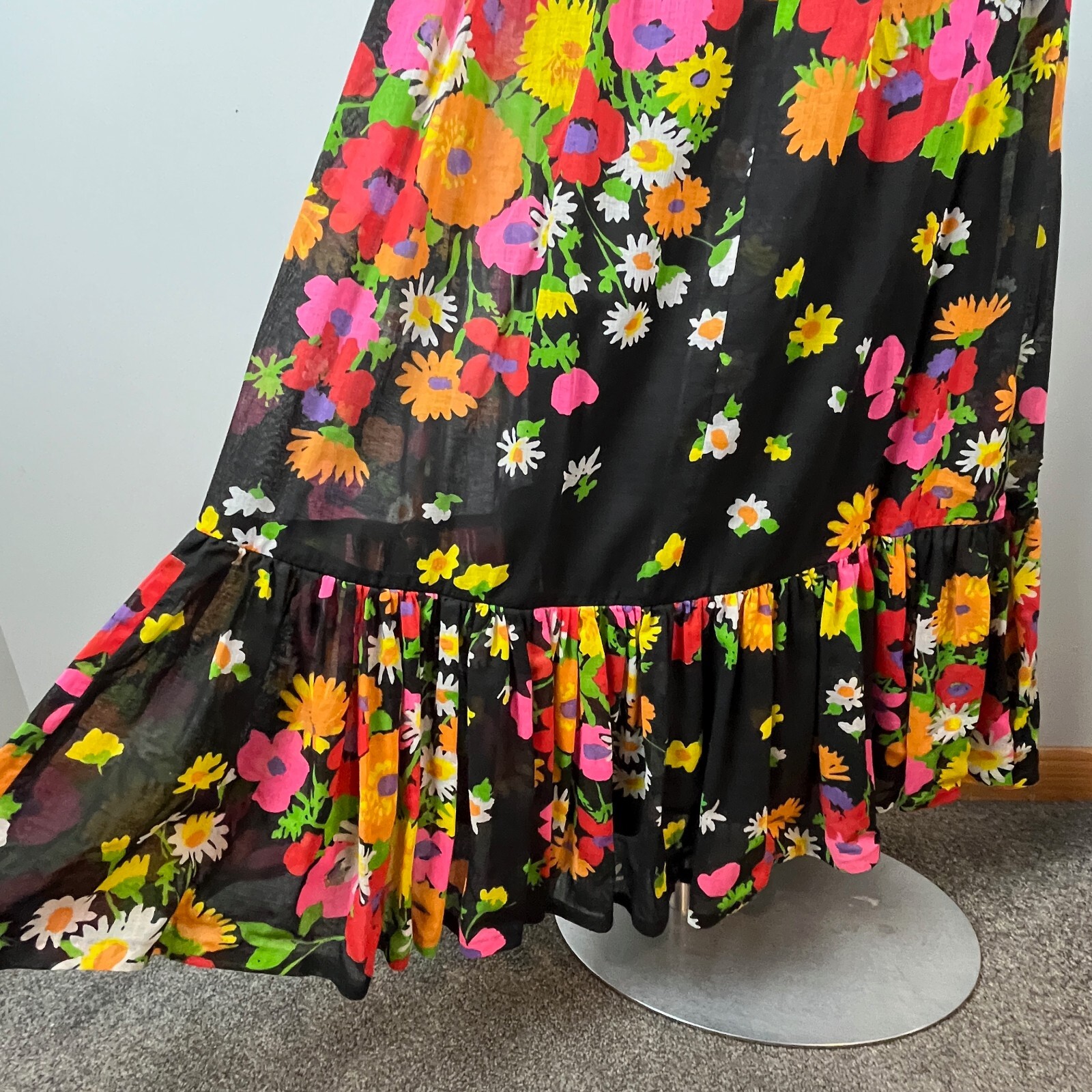 Vintage 70s Lilli Diamond Halter Dress Maxi Floral Print Bohemian Glam Sz Small