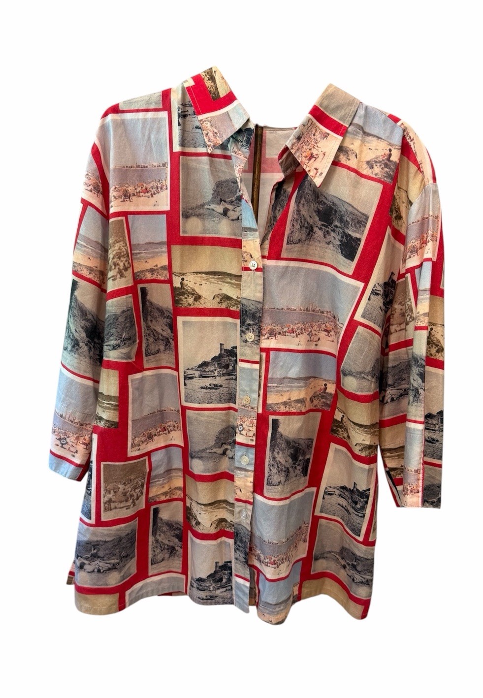 VTG Women’s Button Front Shirt HIRSCH SZ 16 Travel Beach Photos Germany Cotton