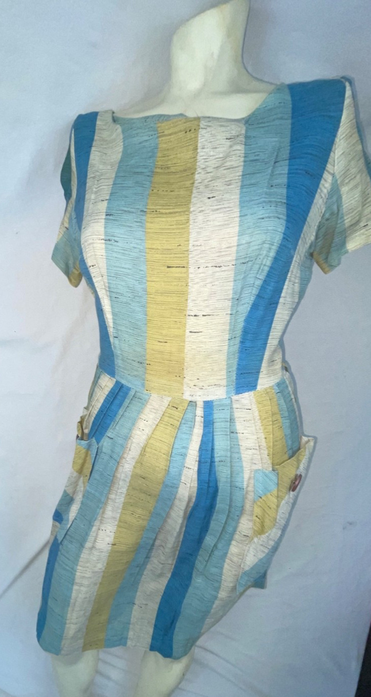 VINTAGE 60S 70S WOMENS STRIPE PARTY COCKTAIL MOD DISCO RETRO BLACK FLECK DRESS