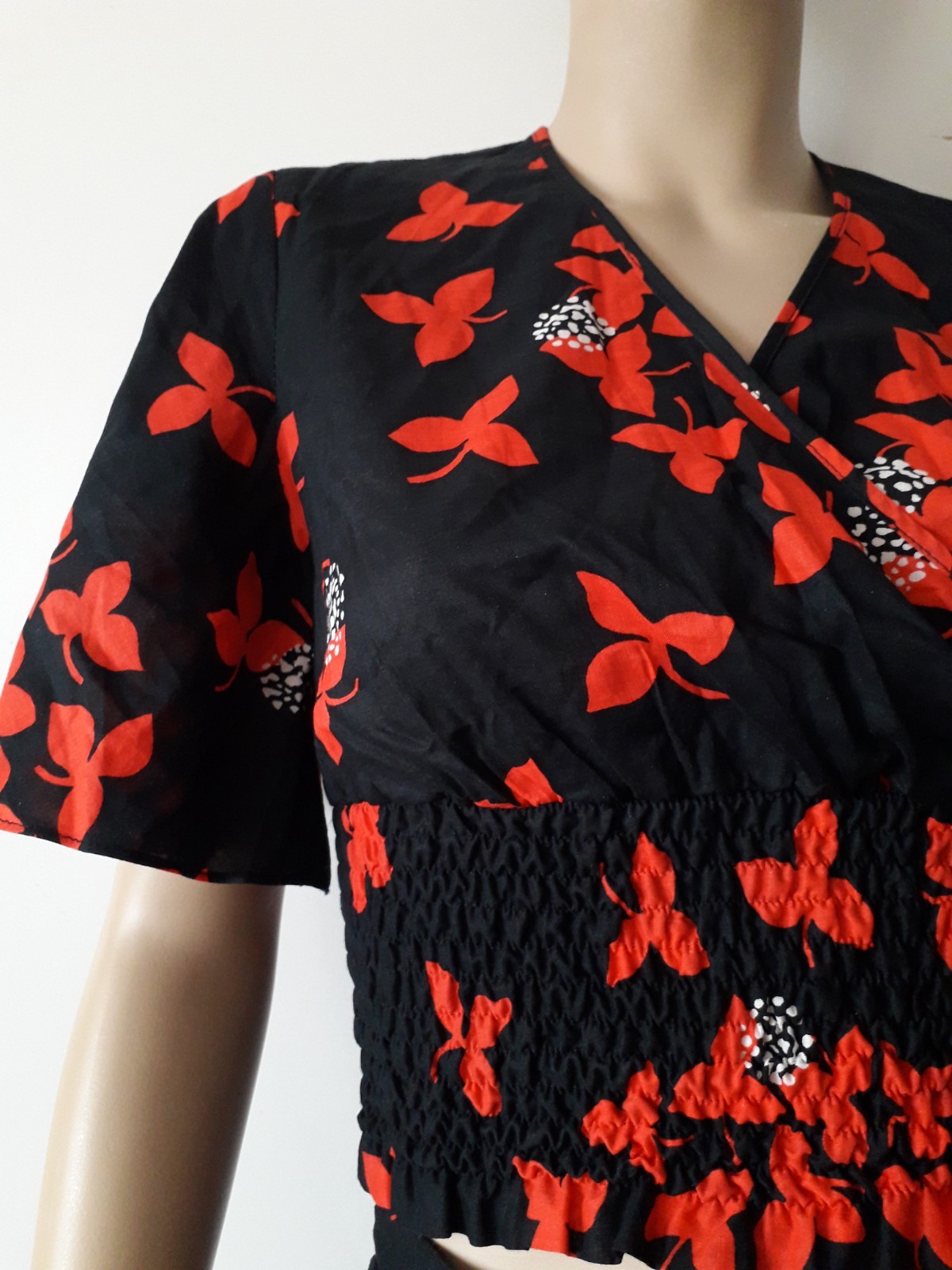 Finnish Vintage MERRY FINN Set Suit Top+Maxi Skirt Cotton Black Red 70s 80s
