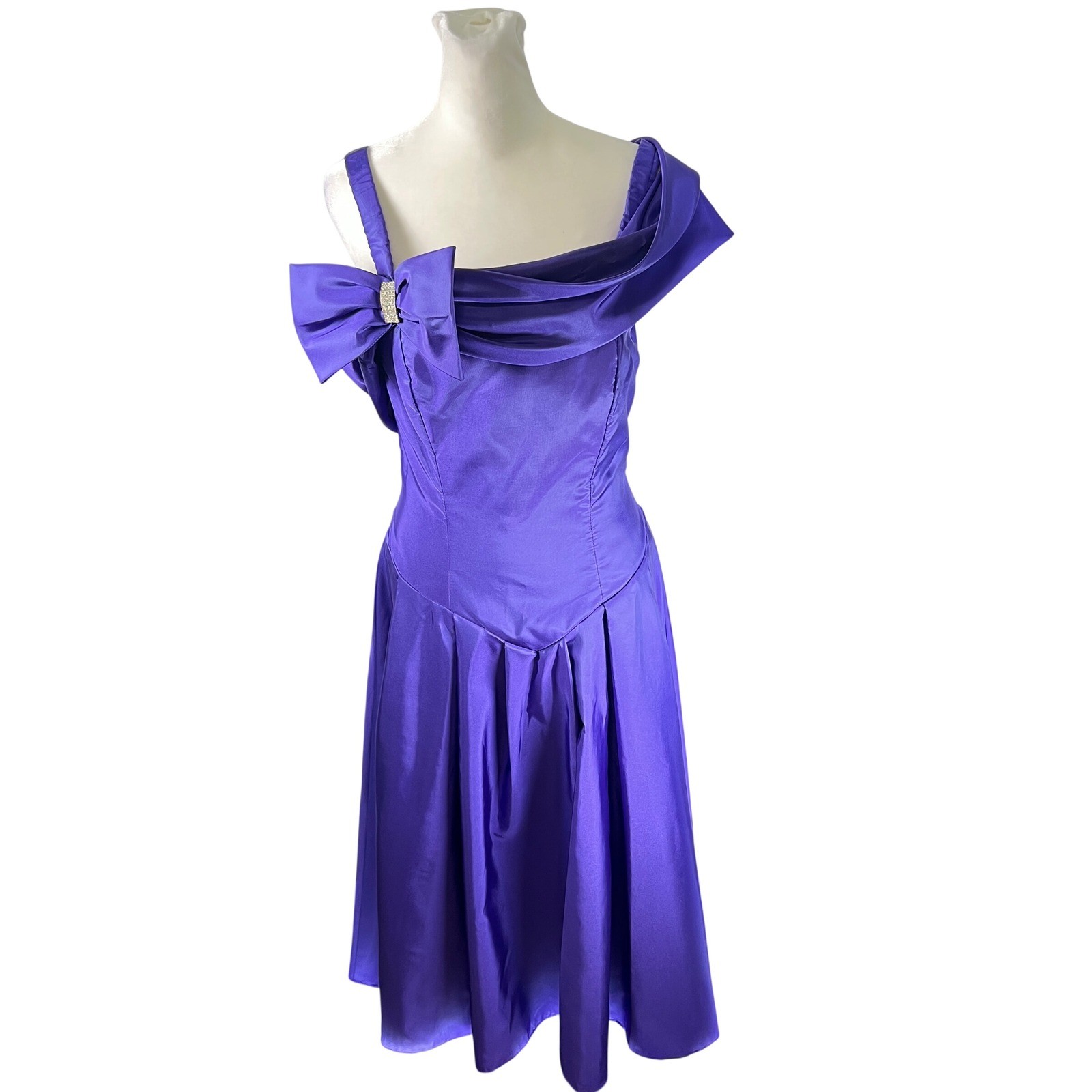 Jordan Fashions Vintage Purple Taffeta One Shoulder Bow Cocktail Prom Dress 5/6