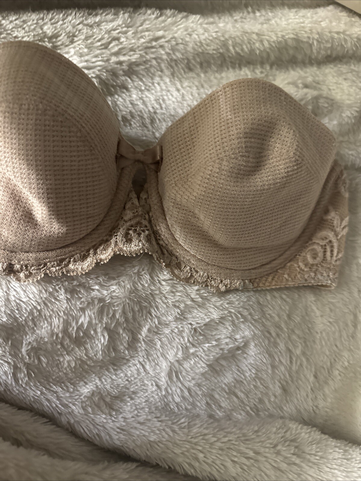 Vintage Warners Strapless Underwire Beige lace Sides Bra 30B