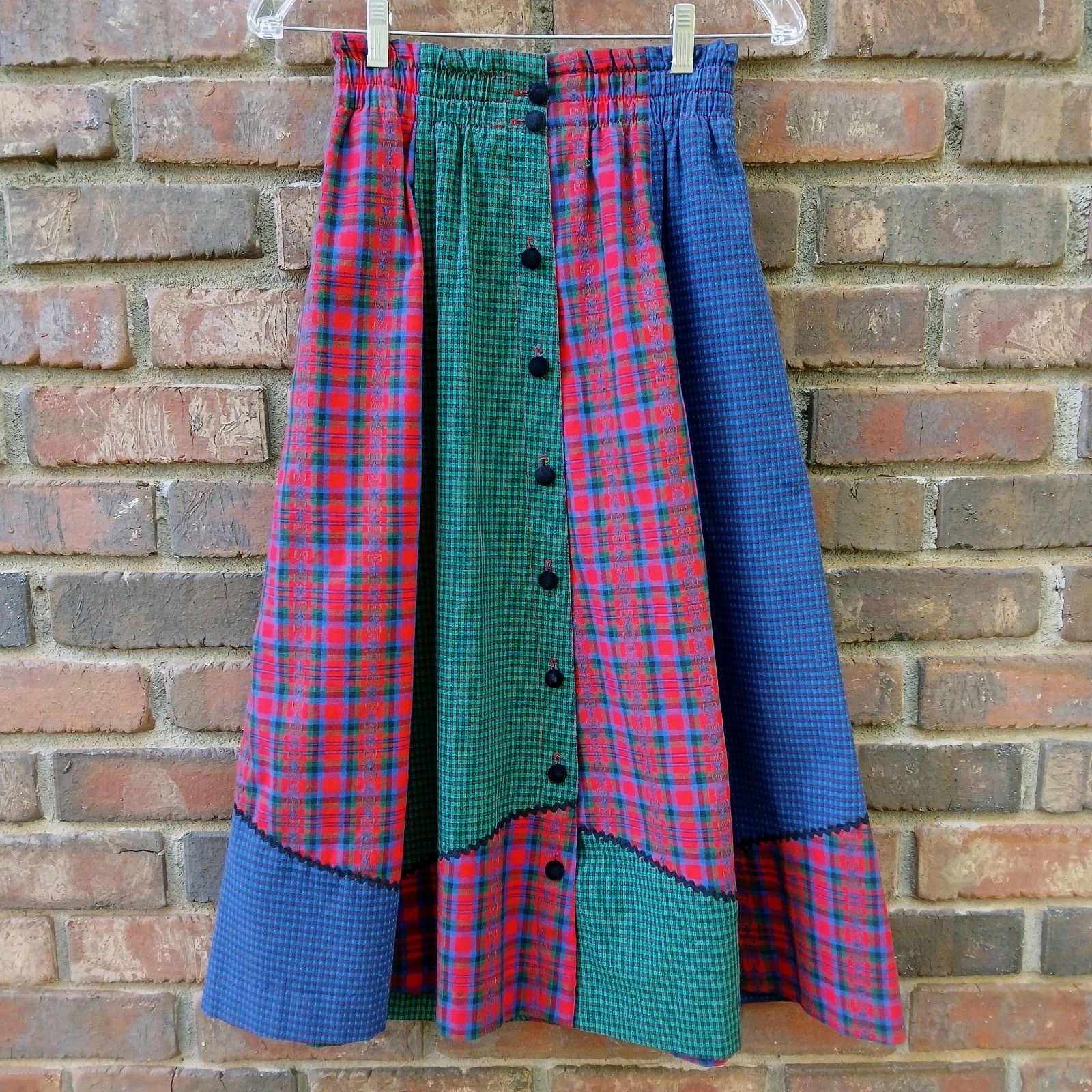 Vtg Susan Bristol Patchwork Prairie Cottagecore Plaid Midi Skirt Pockets 4