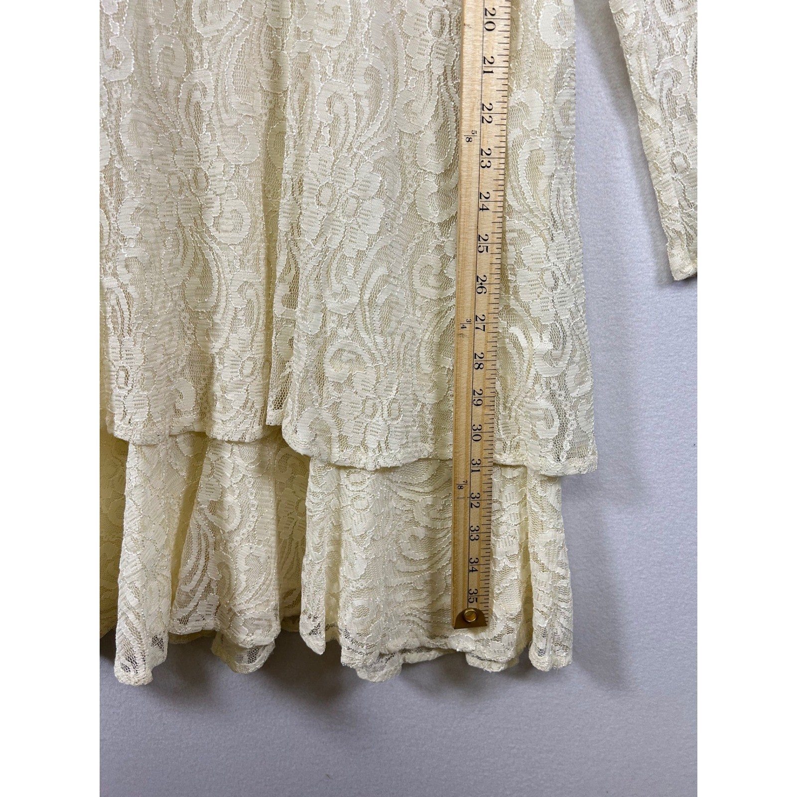 All That Jazz Lace Dress Women 13/14 Cream Ivory Vintage Tiered Long Sleeve