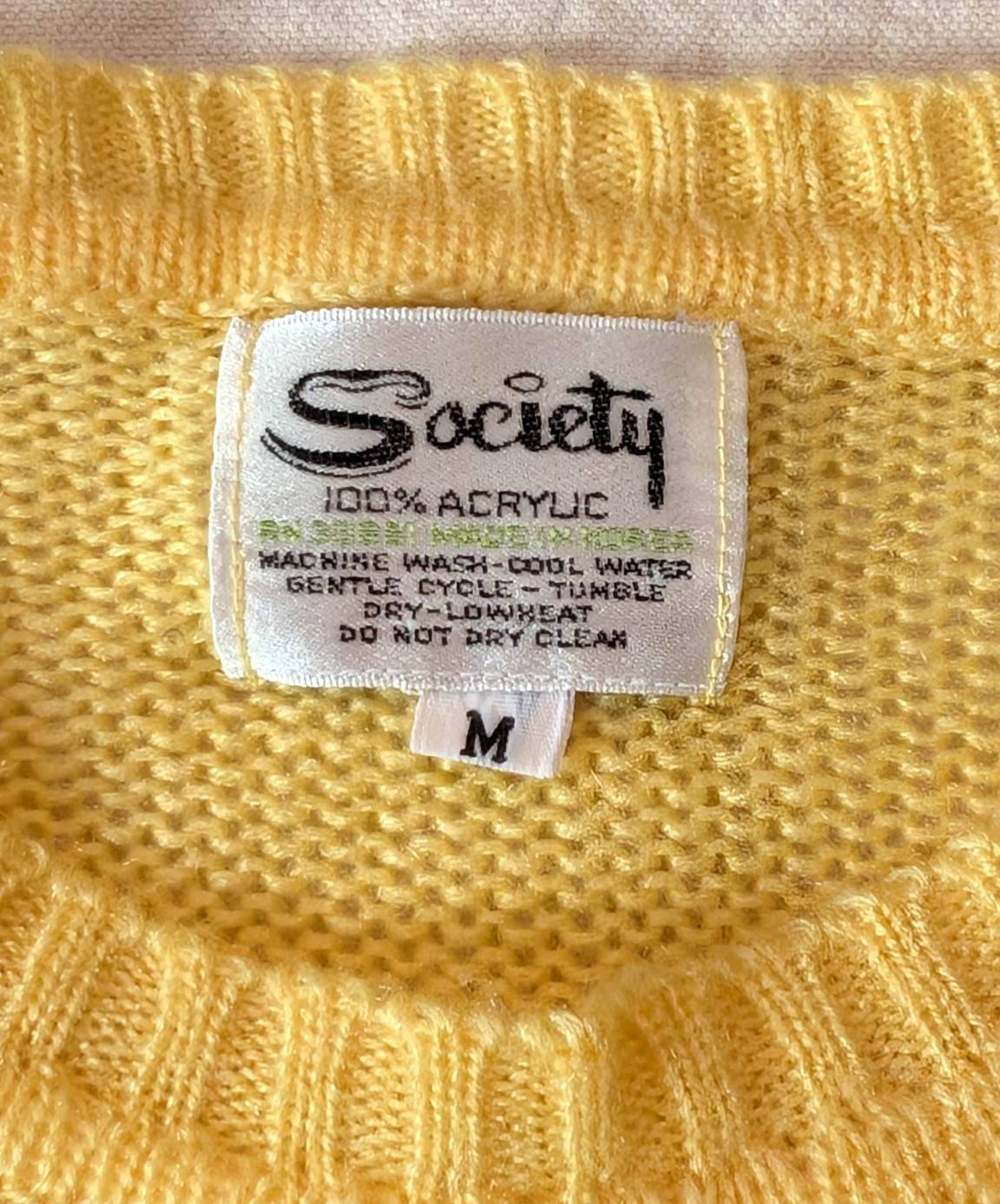 Vintage 70s Women’s Classic Yellow Knit Sweater Cropped Society Medium Embroider