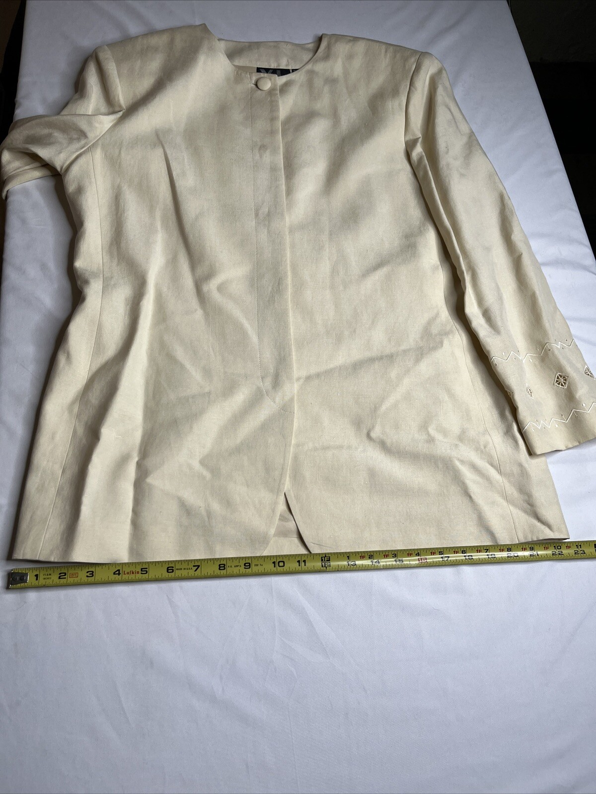 YL By Yair Women’s Cream Blazer Skirt Set W/ Stitching Padded Shoulders Size 12