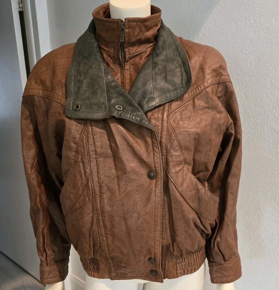Rare VTG 80s Wilsons Adventure Bound 2Tone Leather Bomber Jacket Zip-Out Liner M