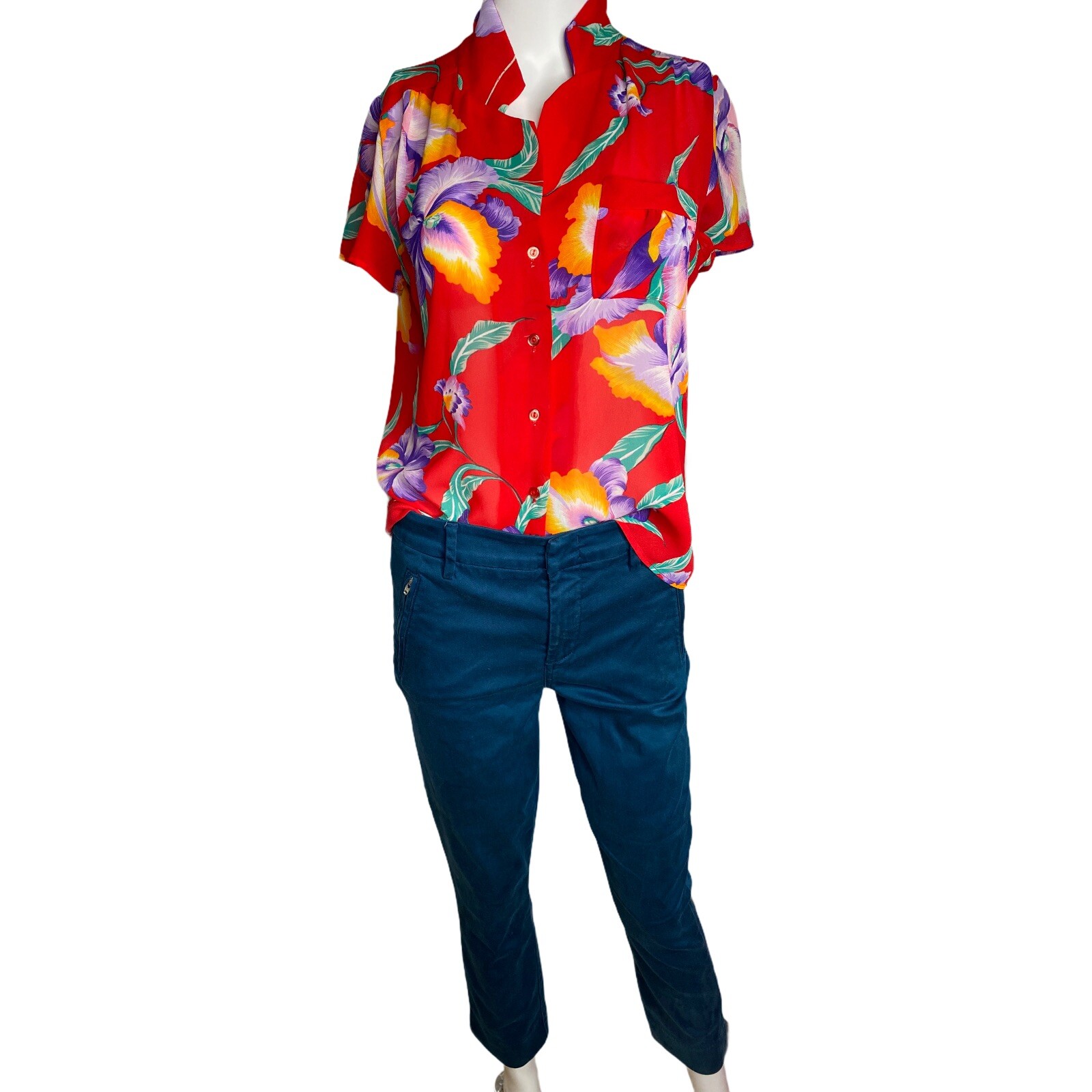 Vintage Colorful See Through women’s size Medium hawaiian Summer Floral Print