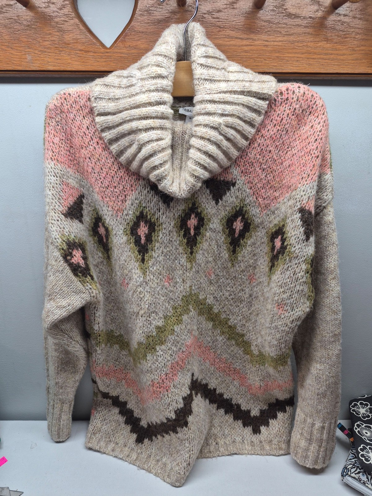 Tribal Jeans Drop Shoulder Cowl Neck Wool Sweater Womens Medium
