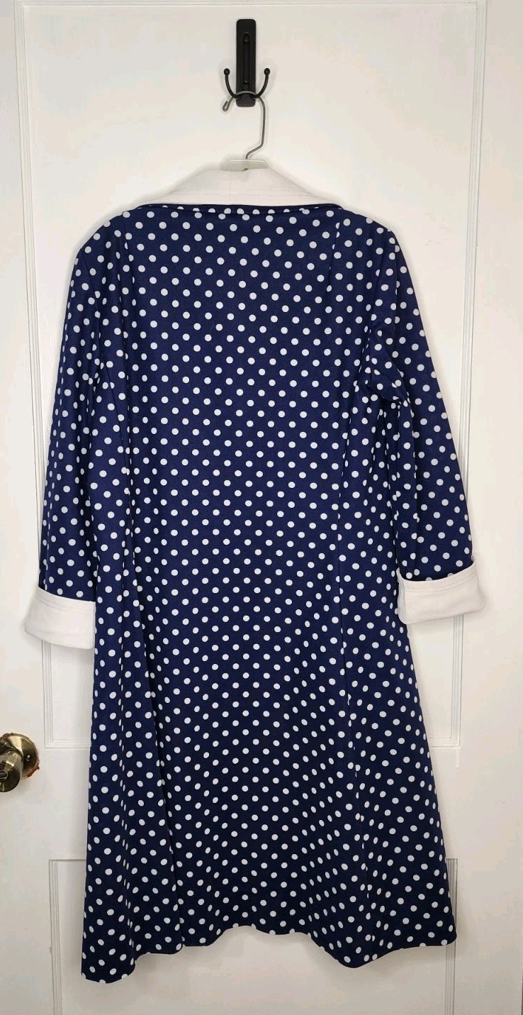 Sz Medium Bergdorf Goodman Blue Polka Dot Dress Polyester Gold Buttons