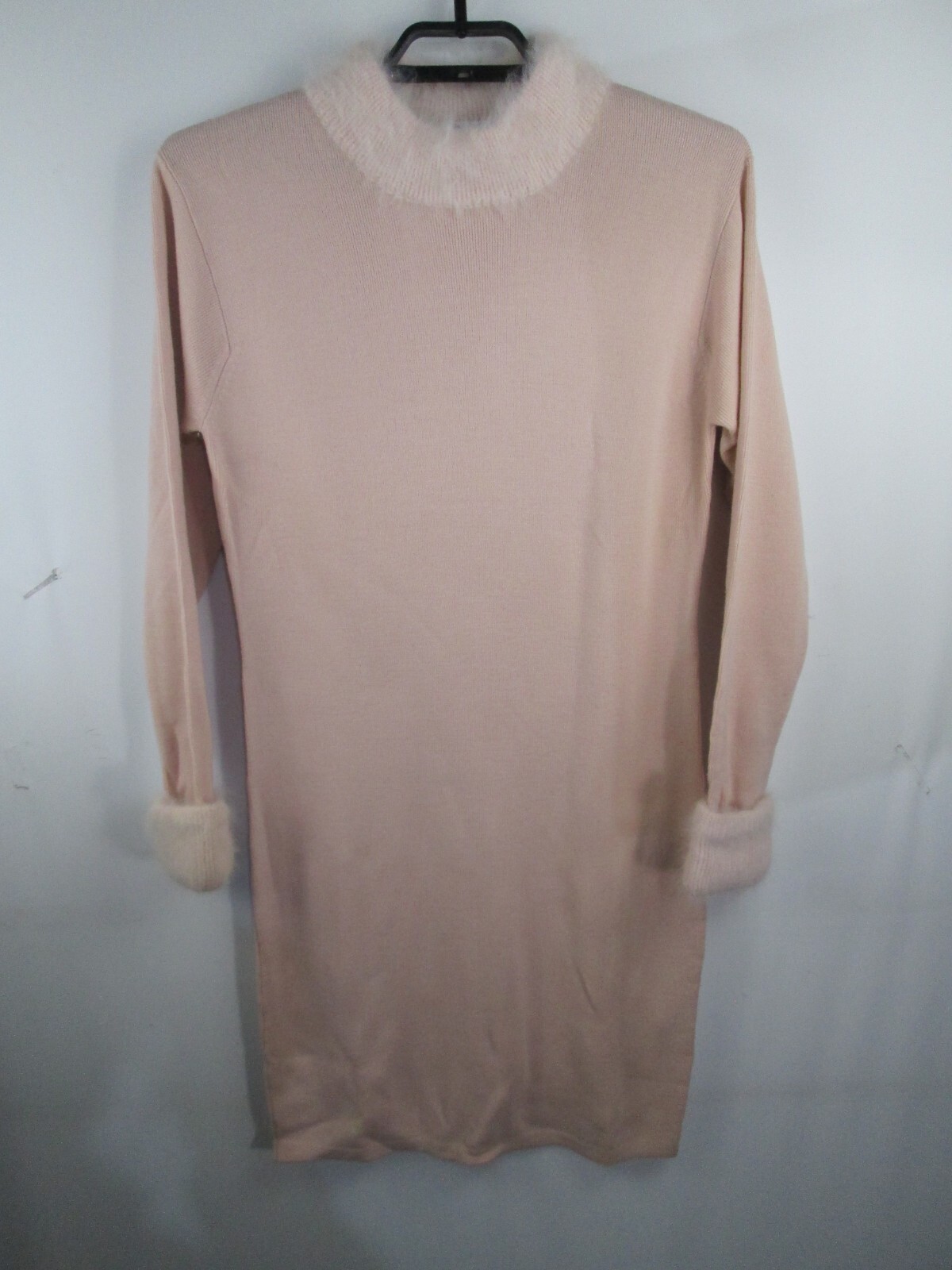 VTG Apart Sweater Dress Pink Women Sz M Merino Wool Angora Rabbit Fur Trim
