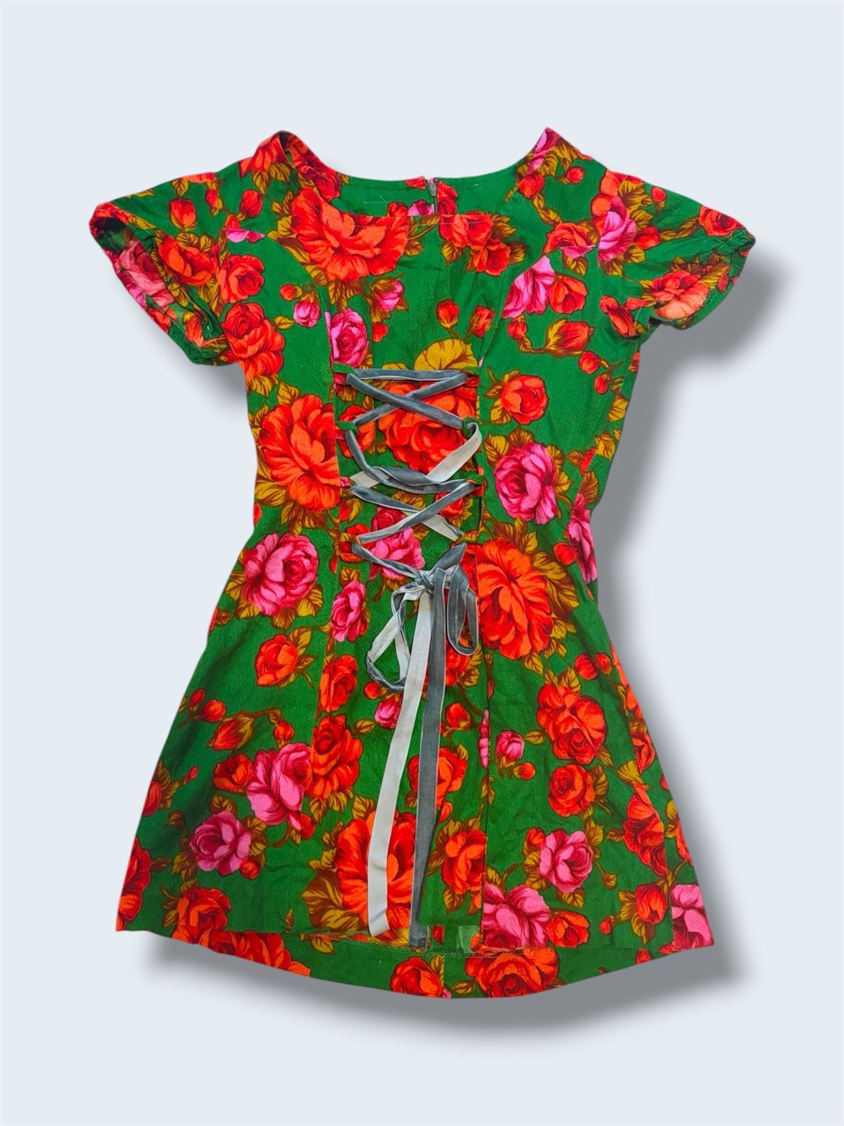 Vintage 1960s Corset Mini Dress Women’s Size S Lace Up Floral Mod Go Go