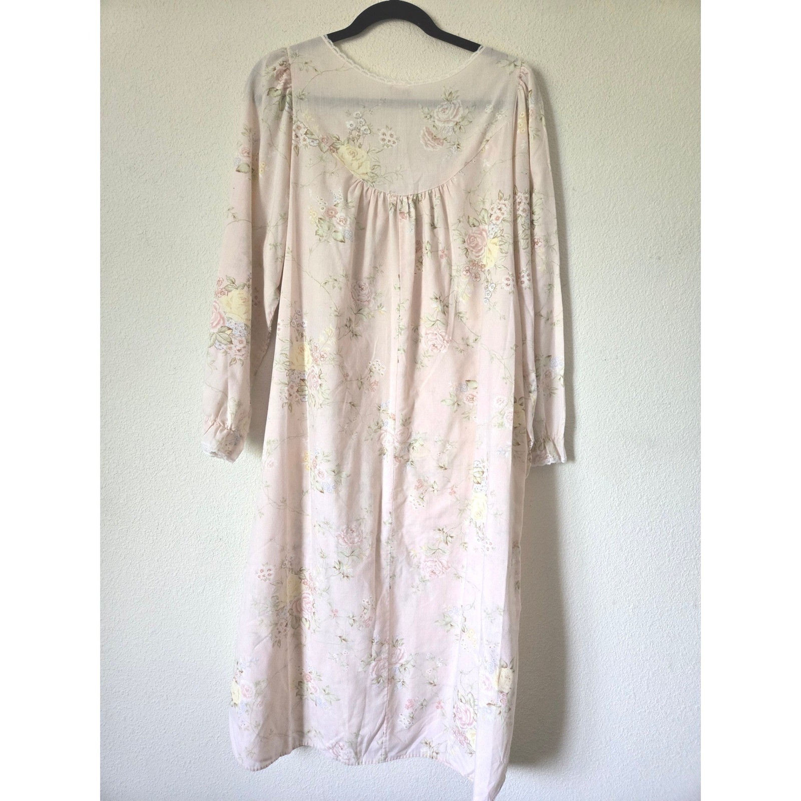Vintage Cliche Tea Rose Lace Trim Nightgown Sleep Dress Shabby Chic Cottagecore