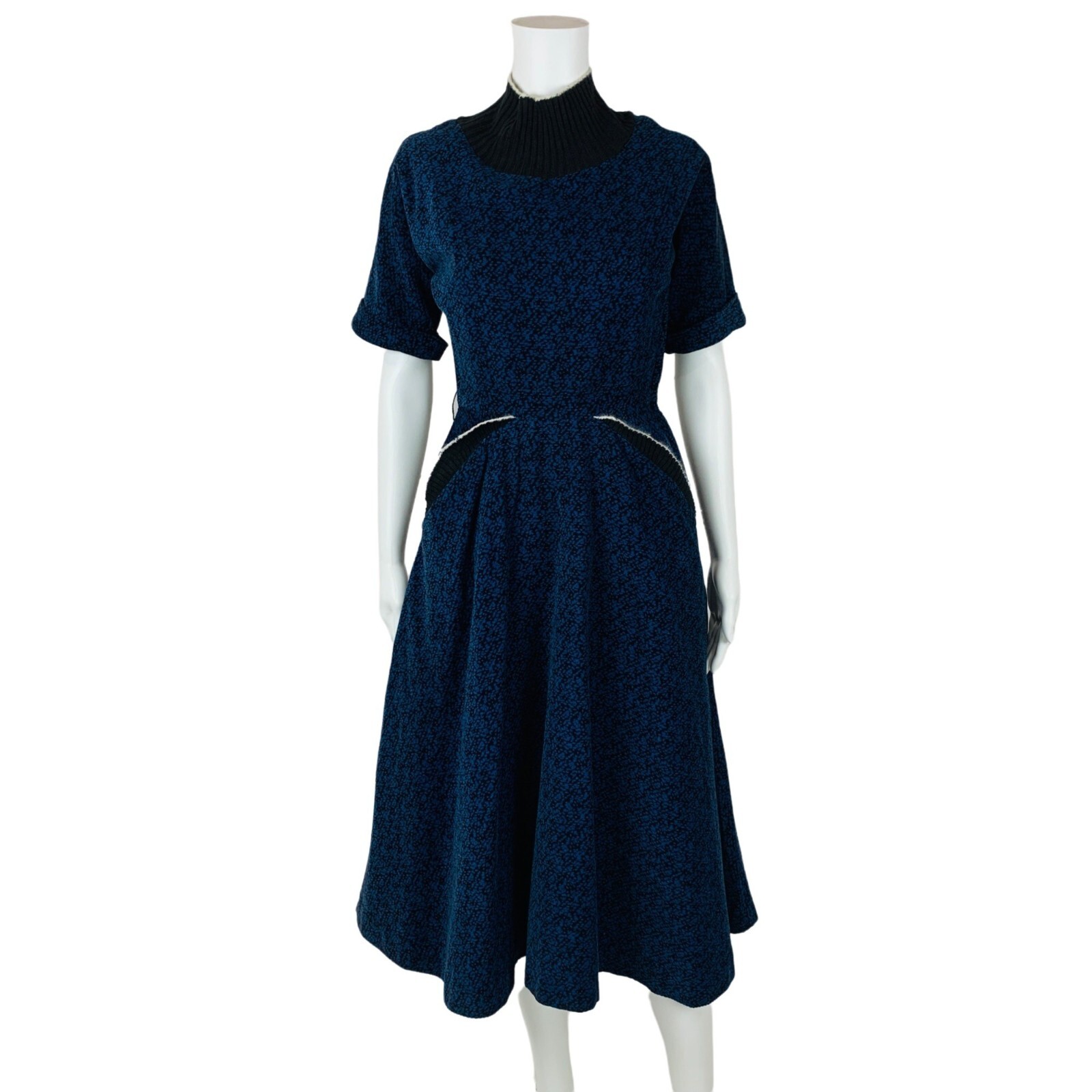 Vintage 1950s Blue Corduroy Dress Speckled Batwing Winter Turtleneck Minx Modes