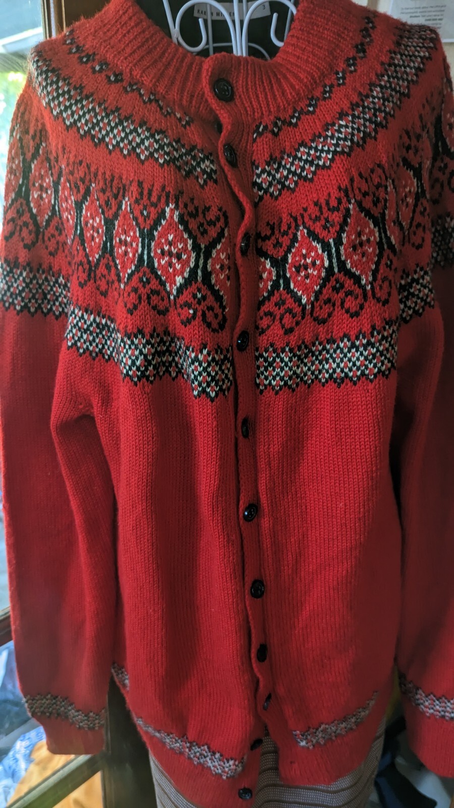 Denmark Made Vintage Cardigan Jumper Hand Knit Paul Mage Fair Isle 60’s, 90 cm