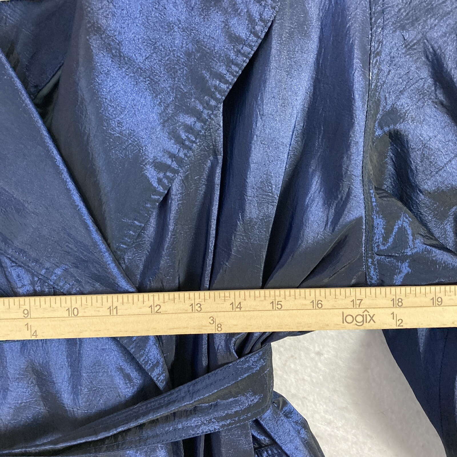 90s VTG Trenchcoat Iridescent Blue Plus 18WP Petite Belted Brem Rainwear Womens