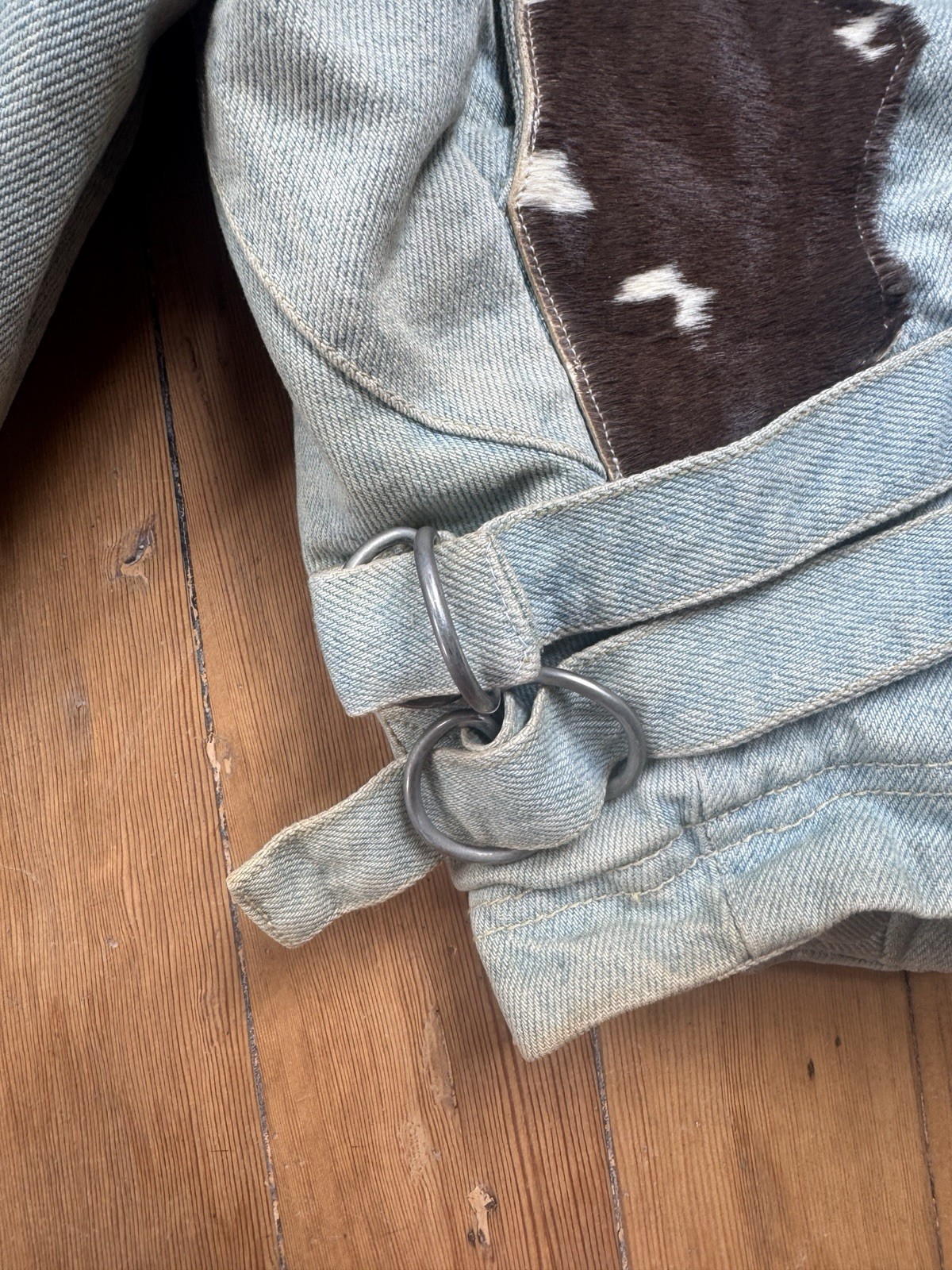 vintage Jeff Hamilton distressed denim and cowhide leather zip-up bomber
