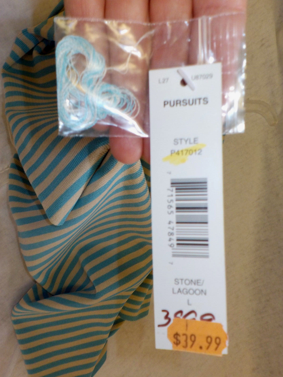 Vintage Pursuits ltd. Knit Top Size L NWT Blue Stripe Rayon Blend Long Sleeves