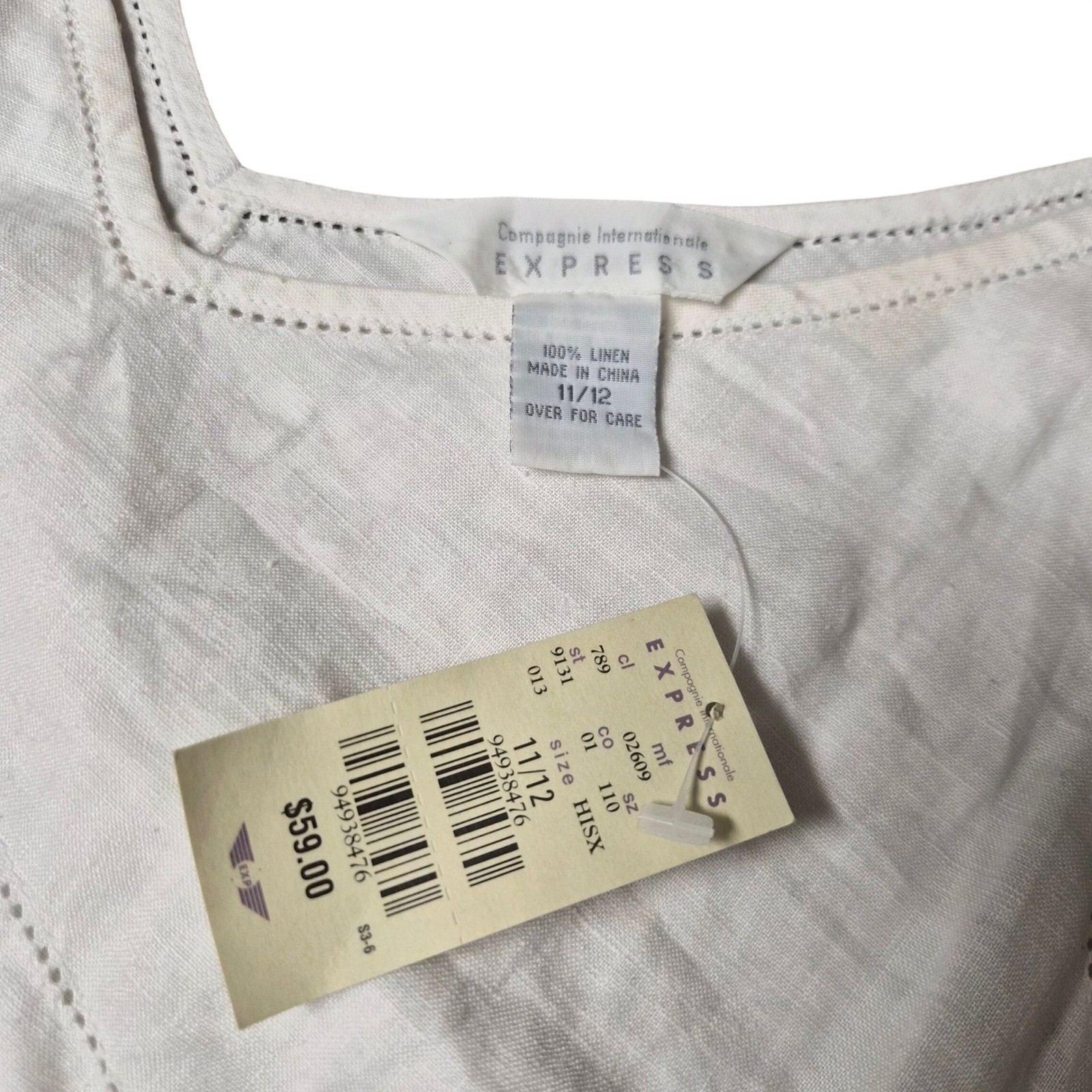 Compagnie Internationale Express White Linen Sleeveless V-Neck Dress NWT 11/12
