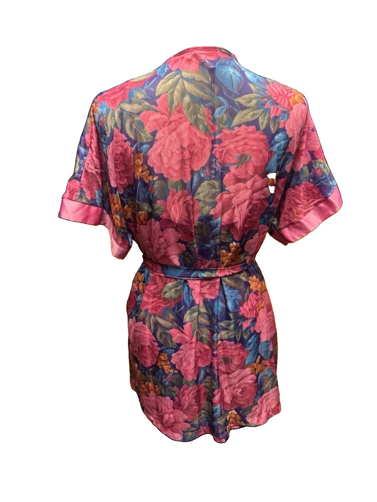 VTG Feather Bed Intimates Set Short Sleeve Floral Dressing Robe & Slip Dress S/M