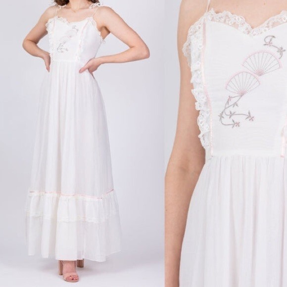 Vintage Candi Jones Floral Embroidered Lace Slip Dress Size 7 Prairie Cottage