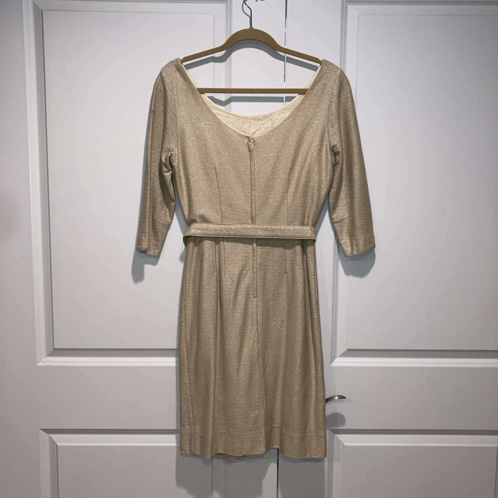 Vintage Champagne Gold Shift Formal Party Dress Mod MCM S 1960s