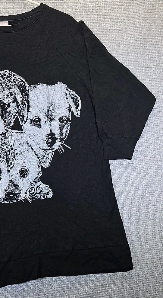 VTG 70s 80s Nancy Scott Pullover Puppy Dog Shirt Sz 44 Black 3/4 Sleeve USA Made