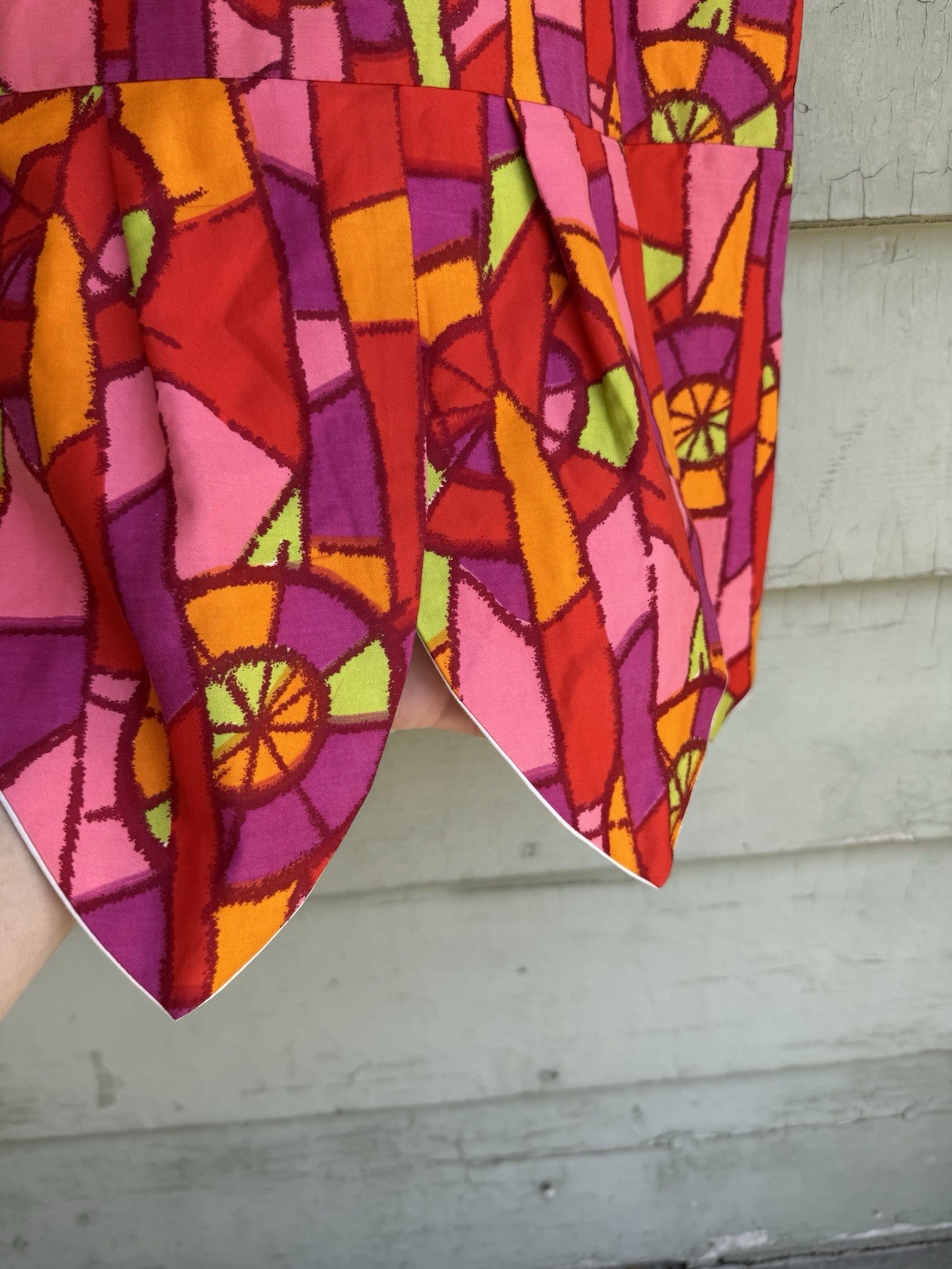 Vtg 60’s Boutique MOD Dress Colorful Pink Red Purple Geometric Japan Cotton 18