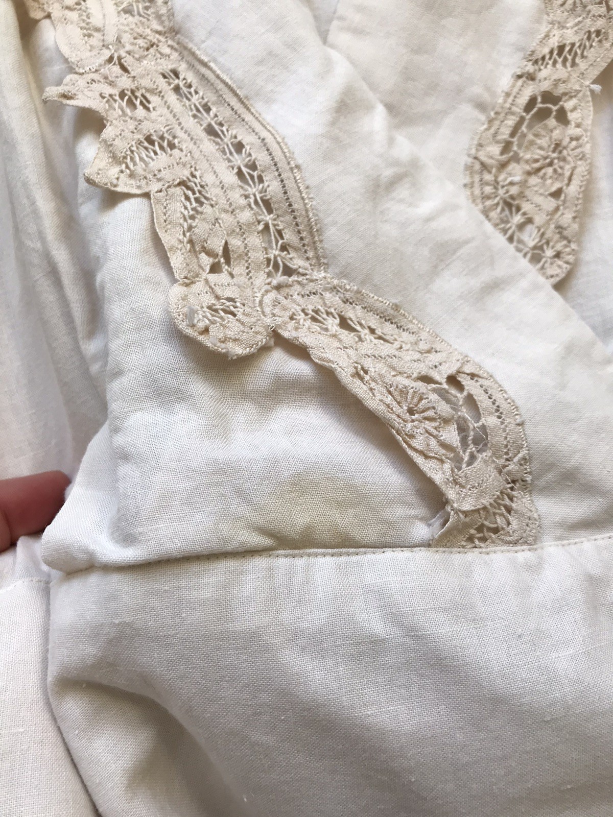 VTG Nancy Johnson Drop Waist Dress Natural Ecru Crochet Lace Pleated Skirt sz 6