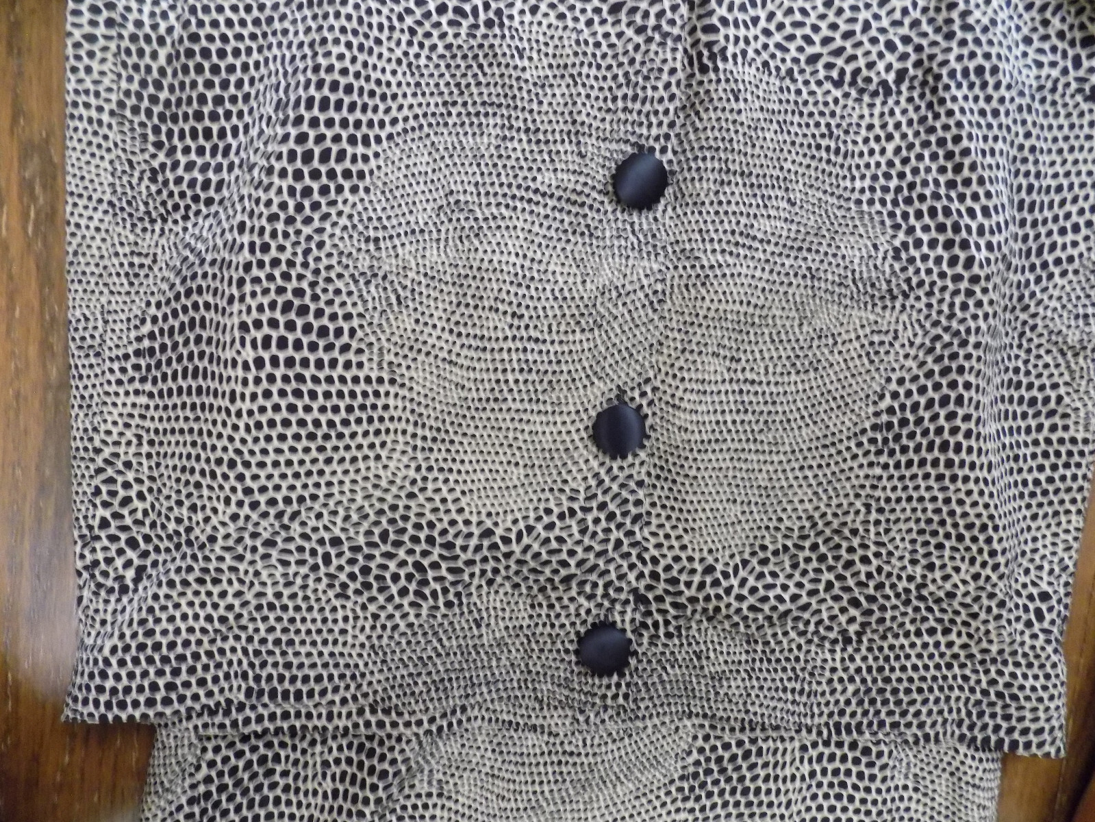 Vtg FAB Adele Simpson Suit 100% Silk Black tan Leopard Long Jacket & Skirt sz 8